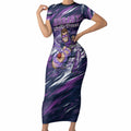 Personalised Hobart Hurricanes Cricket Fan Pride Short Sleeve Bodycon Dress Dynamic Swirling Storm Cricket Graphic Art With Hobart Skyline