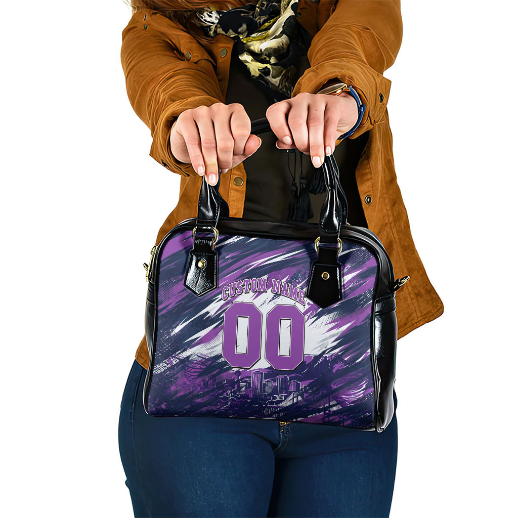 Personalised Hobart Hurricanes Cricket Fan Pride Shoulder Handbag Dynamic Swirling Storm Cricket Graphic Art With Hobart Skyline