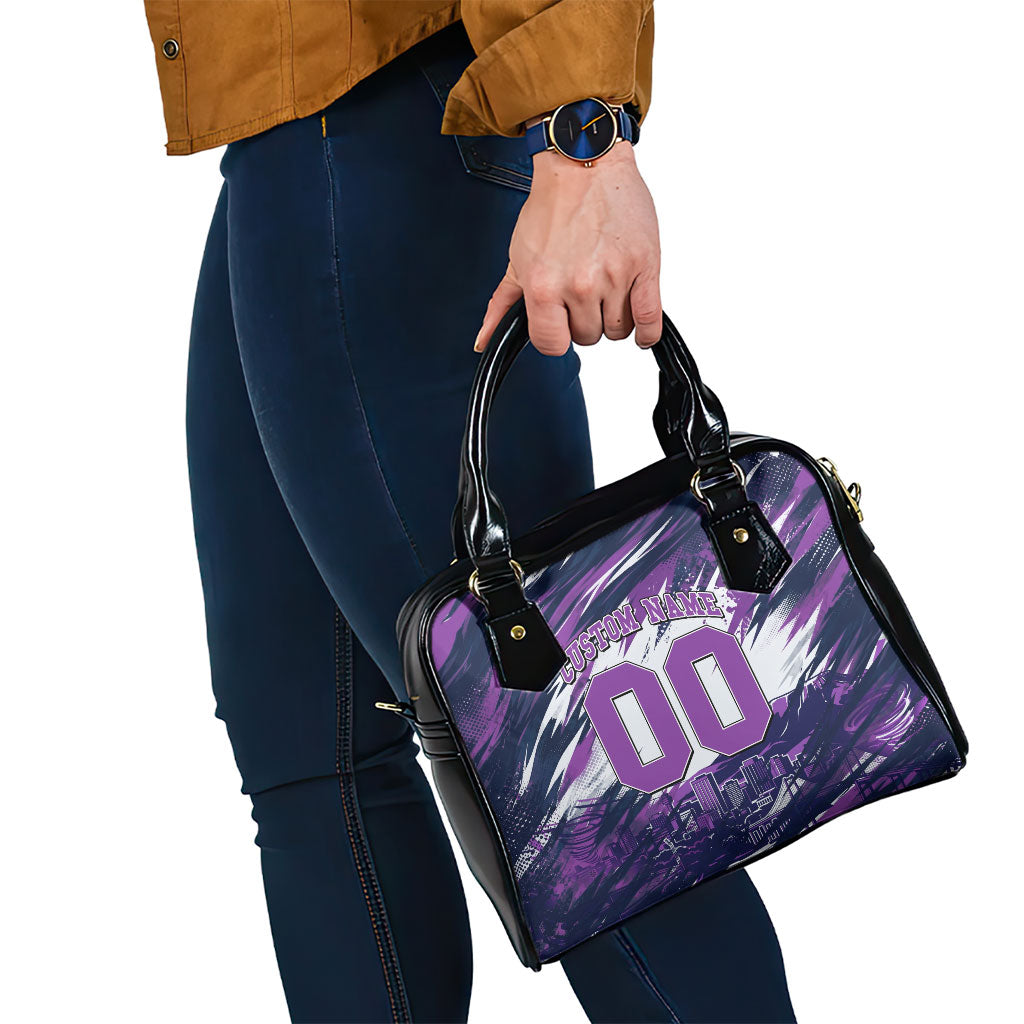 Personalised Hobart Hurricanes Cricket Fan Pride Shoulder Handbag Dynamic Swirling Storm Cricket Graphic Art With Hobart Skyline
