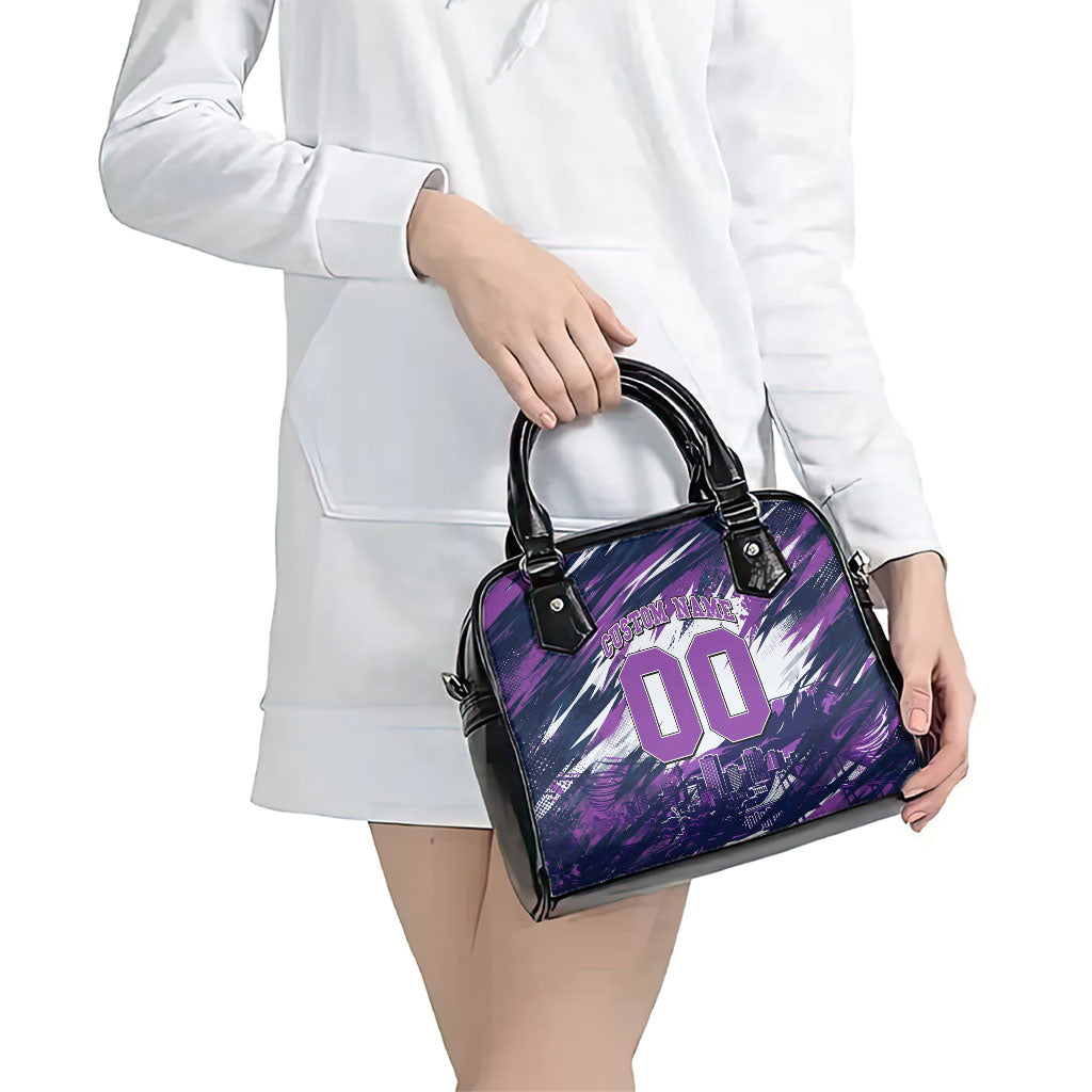 Personalised Hobart Hurricanes Cricket Fan Pride Shoulder Handbag Dynamic Swirling Storm Cricket Graphic Art With Hobart Skyline