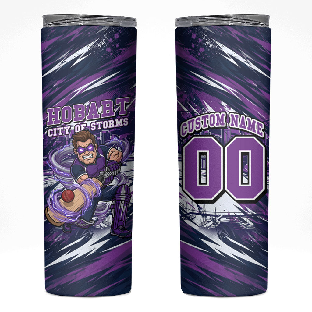 Personalised Hobart Hurricanes Cricket Fan Pride Skinny Tumbler Dynamic Swirling Storm Cricket Graphic Art With Hobart Skyline