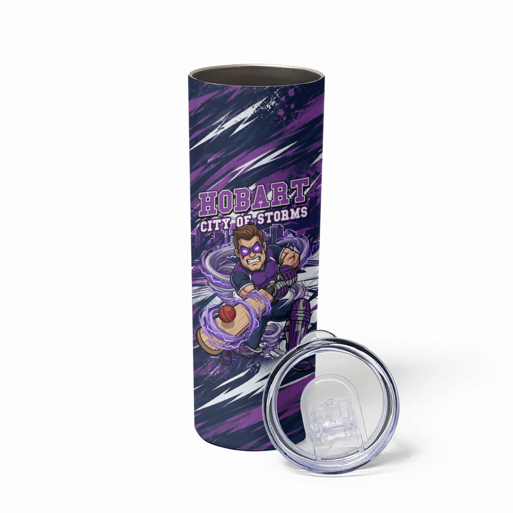 Personalised Hobart Hurricanes Cricket Fan Pride Skinny Tumbler Dynamic Swirling Storm Cricket Graphic Art With Hobart Skyline