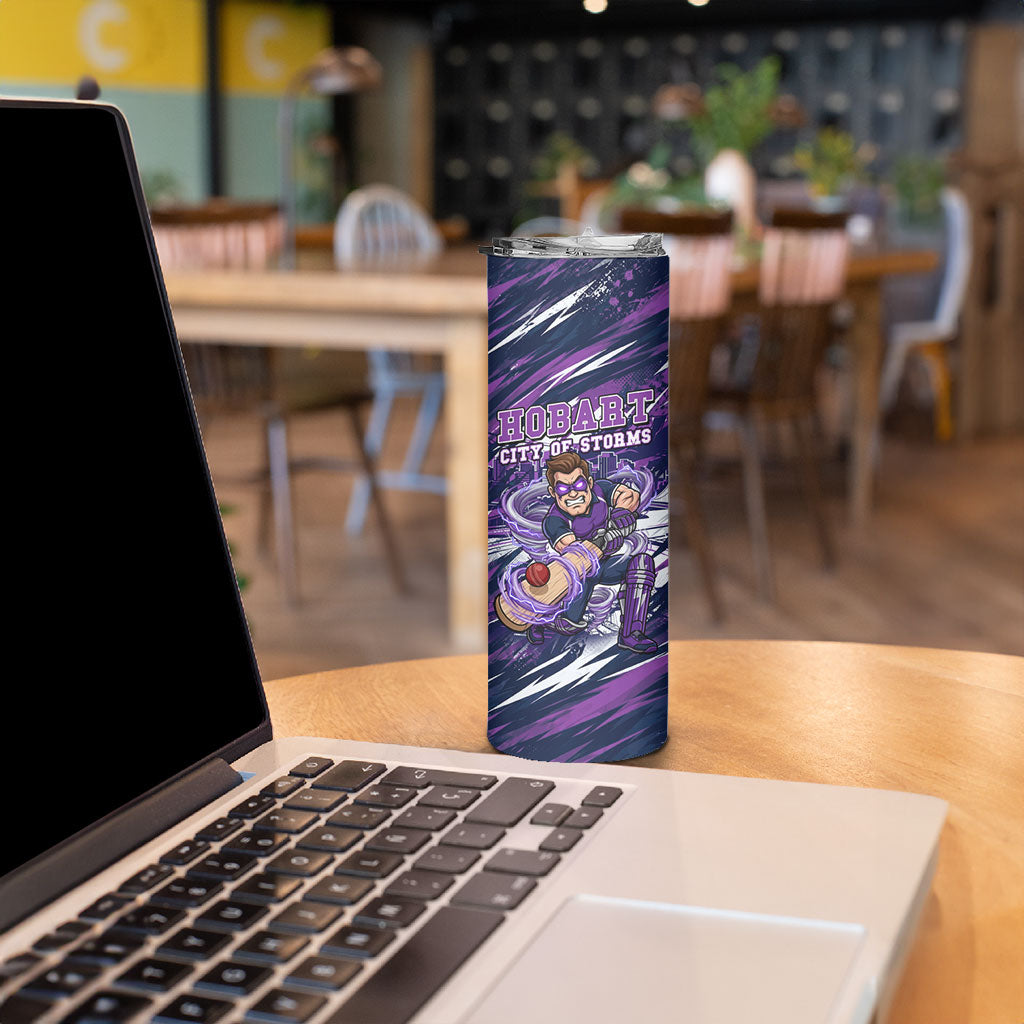 Personalised Hobart Hurricanes Cricket Fan Pride Skinny Tumbler Dynamic Swirling Storm Cricket Graphic Art With Hobart Skyline