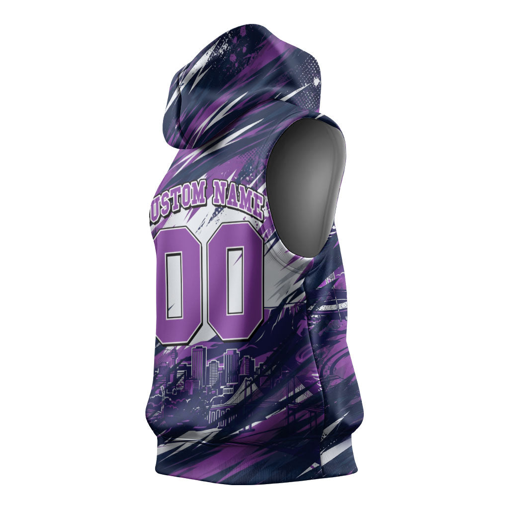 Personalised Hobart Hurricanes Cricket Fan Pride Sleeveless Hoodie Dynamic Swirling Storm Cricket Graphic Art With Hobart Skyline