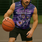 Personalised Hobart Hurricanes Cricket Fan Pride Sleeveless Zip Hoodie Dynamic Swirling Storm Cricket Graphic Art With Hobart Skyline