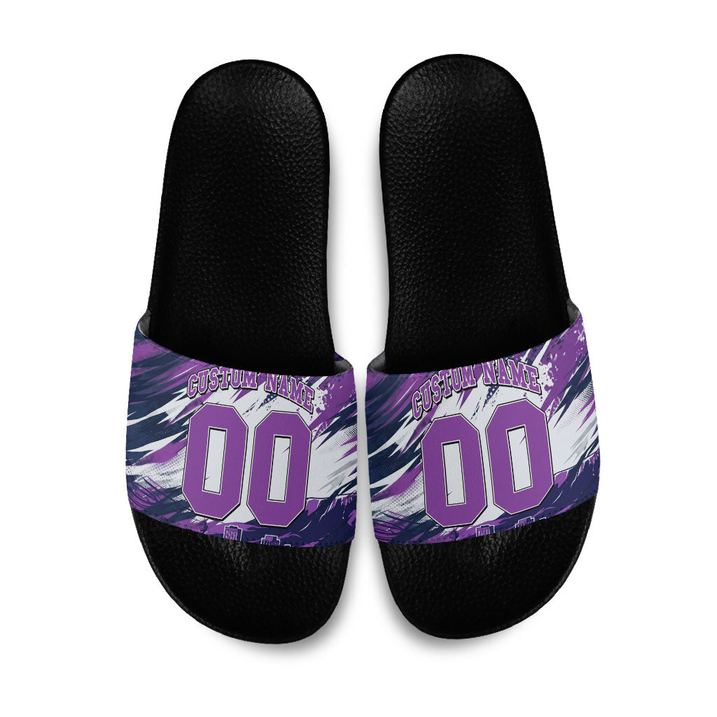 Personalised Hobart Hurricanes Cricket Fan Pride Slide Sandals Dynamic Swirling Storm Cricket Graphic Art With Hobart Skyline