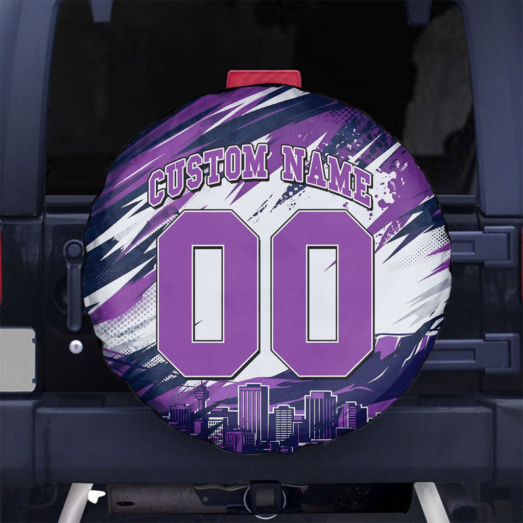 Personalised Hobart Hurricanes Cricket Fan Pride Spare Tire Cover Dynamic Swirling Storm Cricket Graphic Art With Hobart Skyline