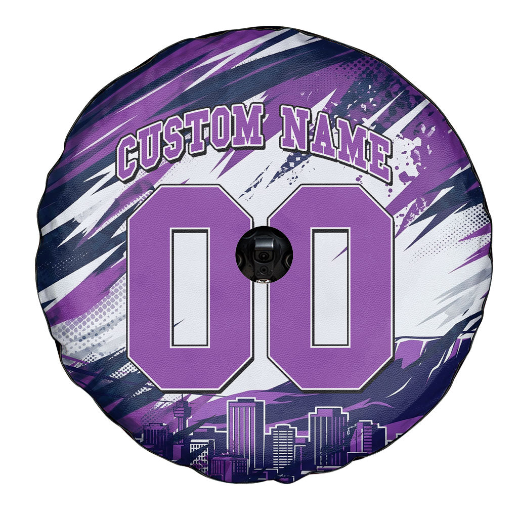 Personalised Hobart Hurricanes Cricket Fan Pride Spare Tire Cover Dynamic Swirling Storm Cricket Graphic Art With Hobart Skyline