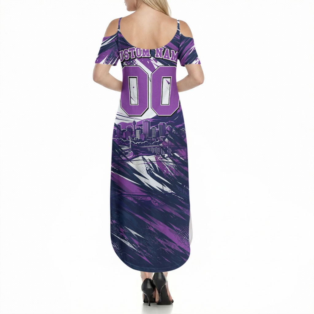 Personalised Hobart Hurricanes Cricket Fan Pride Summer Maxi Dress Dynamic Swirling Storm Cricket Graphic Art With Hobart Skyline