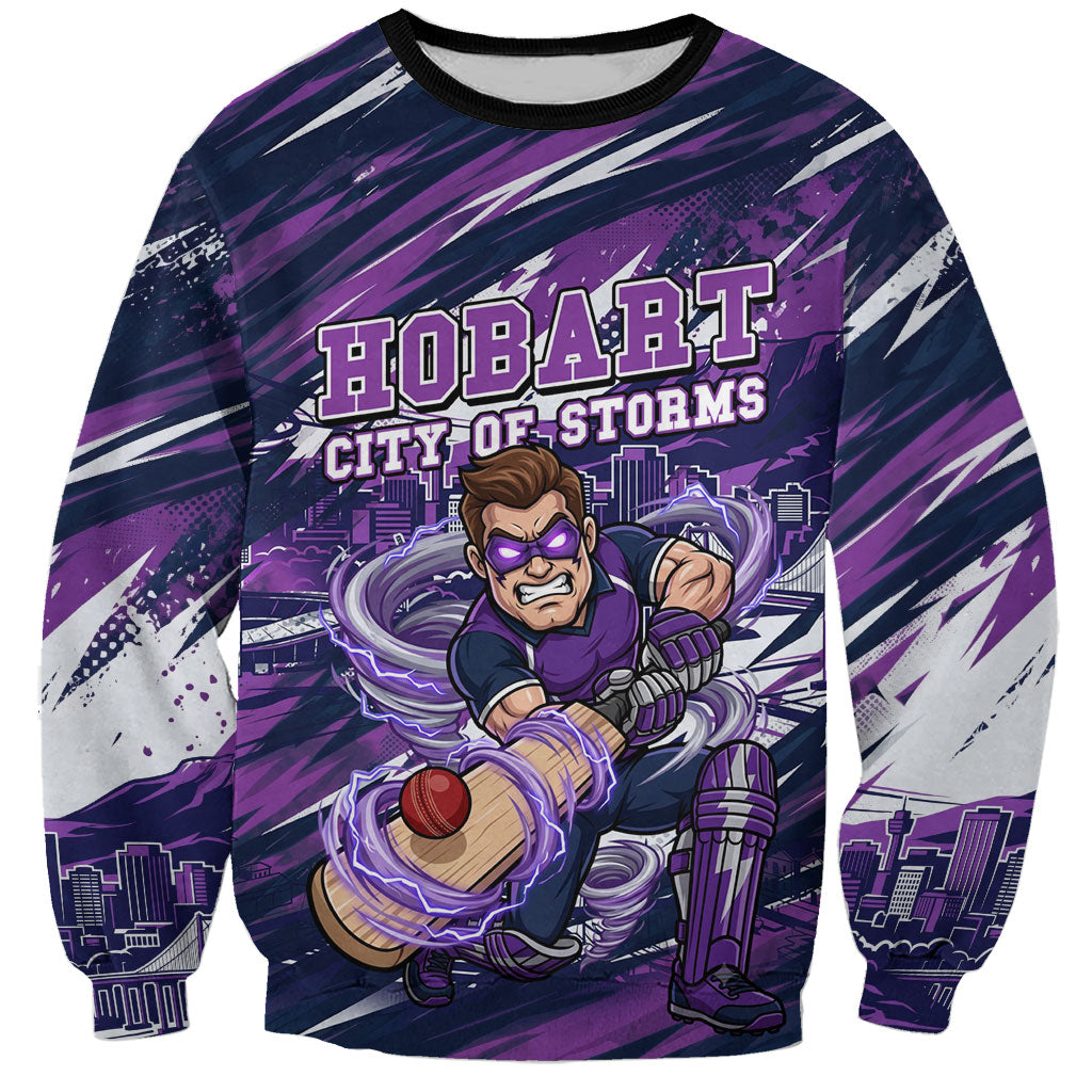 Personalised Hobart Hurricanes Cricket Fan Pride Sweatshirt Dynamic Swirling Storm Cricket Graphic Art With Hobart Skyline
