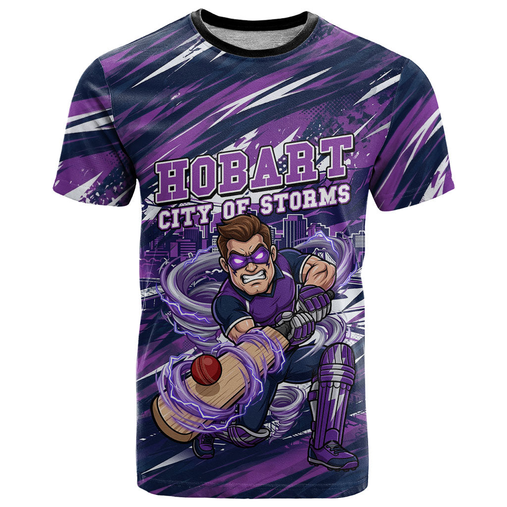 Personalised Hobart Hurricanes Cricket Fan Pride T Shirt Dynamic Swirling Storm Cricket Graphic Art With Hobart Skyline