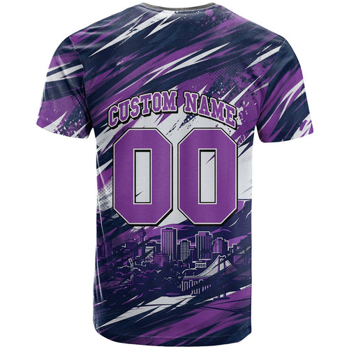 Personalised Hobart Hurricanes Cricket Fan Pride T Shirt Dynamic Swirling Storm Cricket Graphic Art With Hobart Skyline