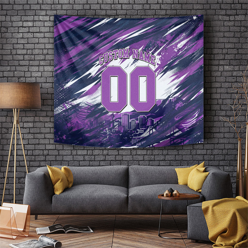 Personalised Hobart Hurricanes Cricket Fan Pride Tapestry Dynamic Swirling Storm Cricket Graphic Art With Hobart Skyline