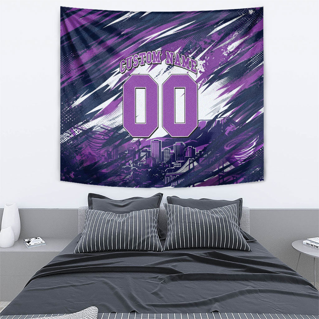 Personalised Hobart Hurricanes Cricket Fan Pride Tapestry Dynamic Swirling Storm Cricket Graphic Art With Hobart Skyline