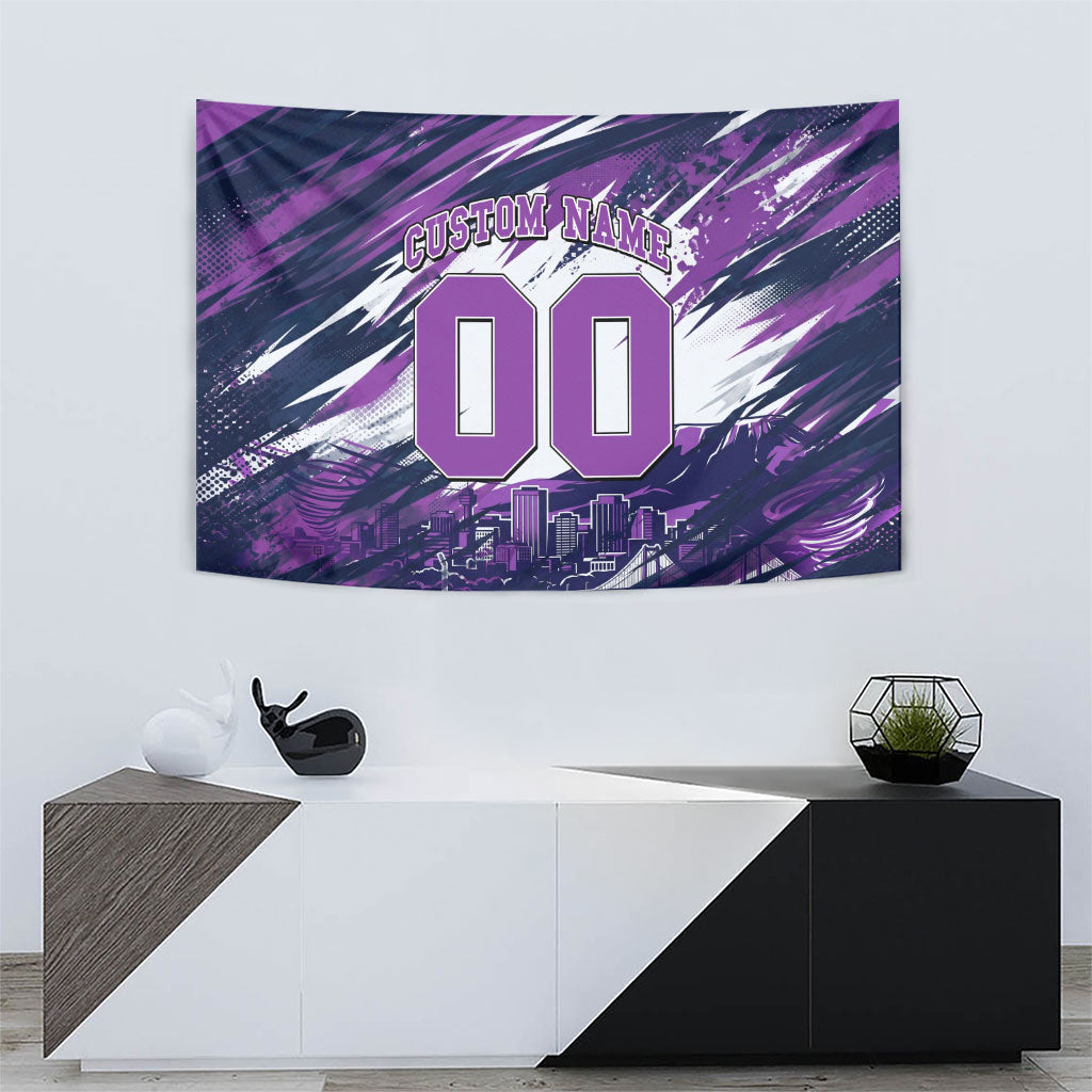 Personalised Hobart Hurricanes Cricket Fan Pride Tapestry Dynamic Swirling Storm Cricket Graphic Art With Hobart Skyline