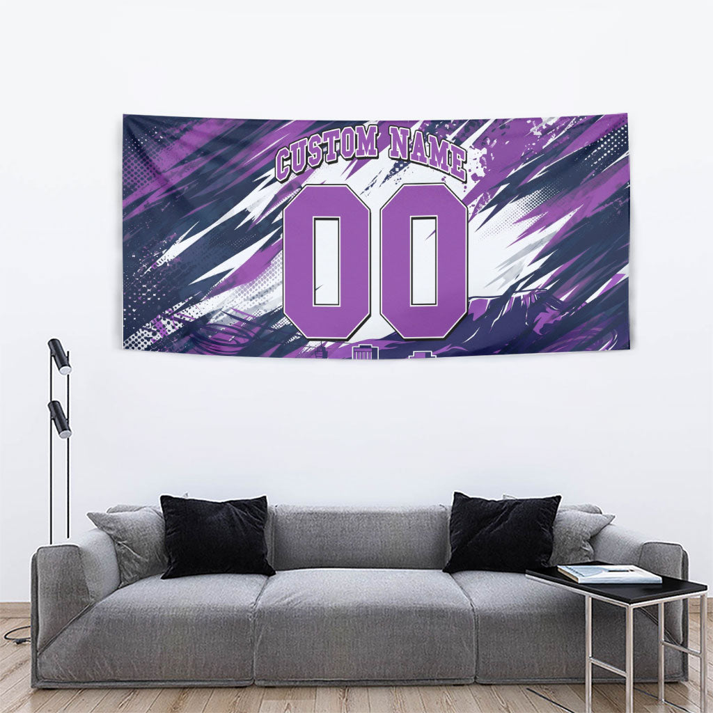 Personalised Hobart Hurricanes Cricket Fan Pride Tapestry Dynamic Swirling Storm Cricket Graphic Art With Hobart Skyline