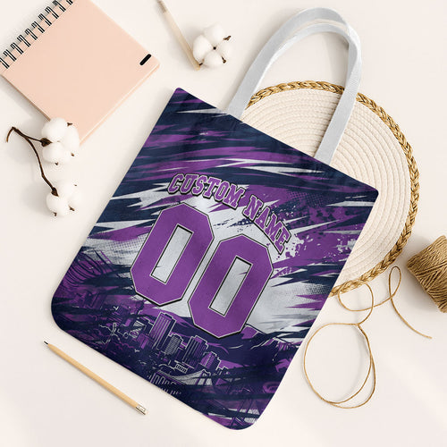 Personalised Hobart Hurricanes Cricket Fan Pride Tote Bag Dynamic Swirling Storm Cricket Graphic Art With Hobart Skyline