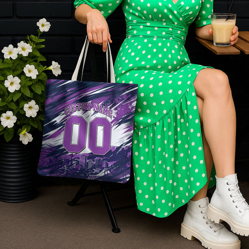 Personalised Hobart Hurricanes Cricket Fan Pride Tote Bag Dynamic Swirling Storm Cricket Graphic Art With Hobart Skyline