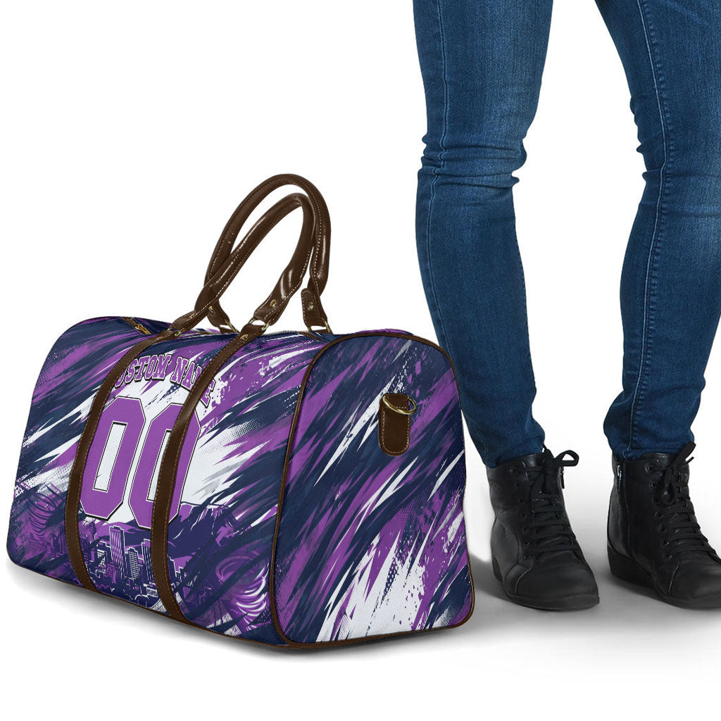 Personalised Hobart Hurricanes Cricket Fan Pride Travel Bag Dynamic Swirling Storm Cricket Graphic Art With Hobart Skyline
