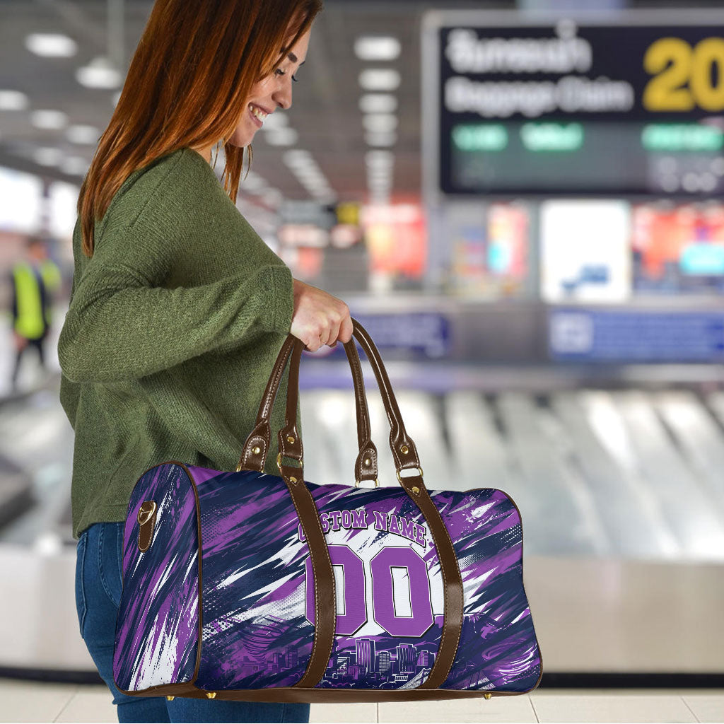 Personalised Hobart Hurricanes Cricket Fan Pride Travel Bag Dynamic Swirling Storm Cricket Graphic Art With Hobart Skyline