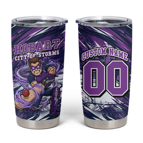 Personalised Hobart Hurricanes Cricket Fan Pride Tumbler Cup Dynamic Swirling Storm Cricket Graphic Art With Hobart Skyline