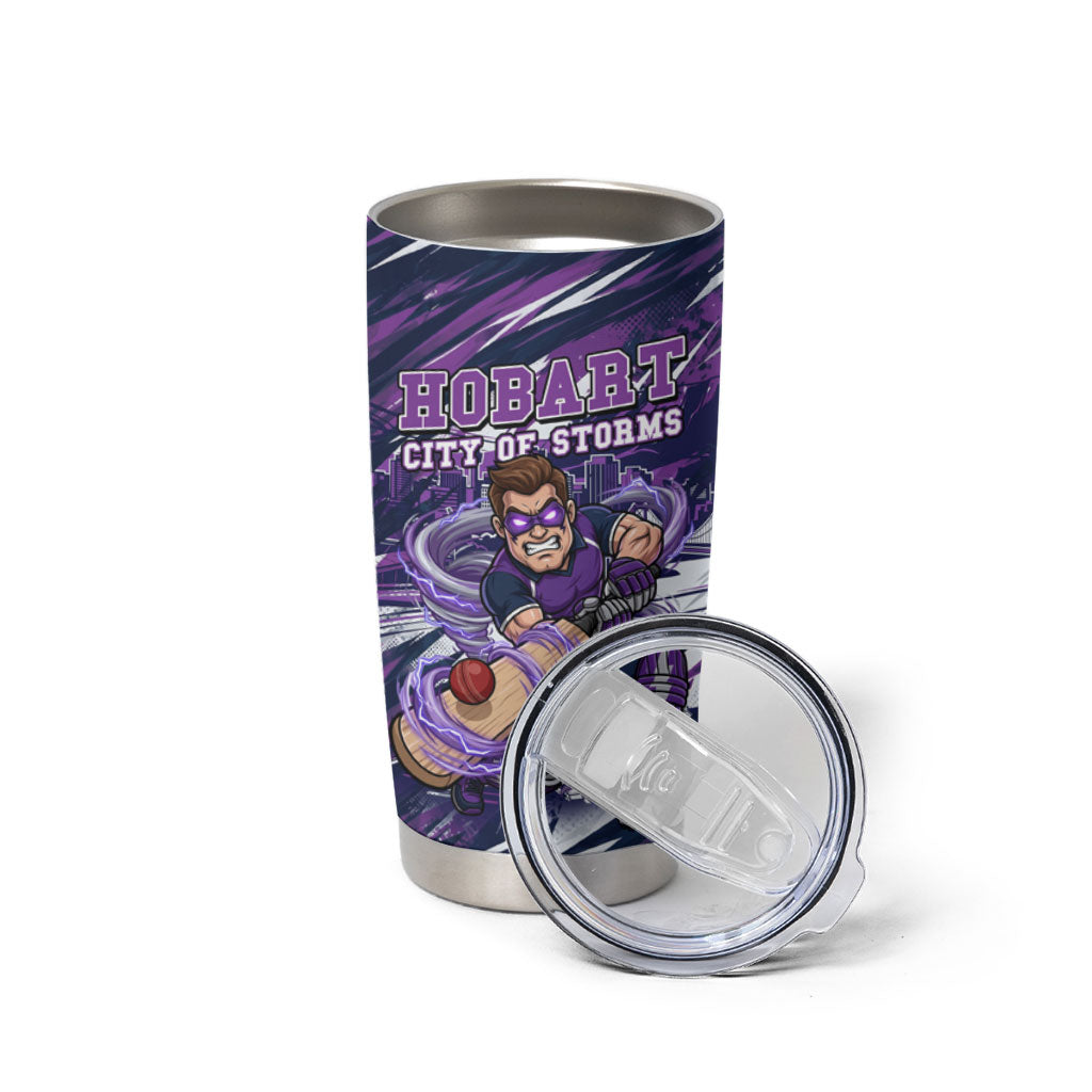Personalised Hobart Hurricanes Cricket Fan Pride Tumbler Cup Dynamic Swirling Storm Cricket Graphic Art With Hobart Skyline