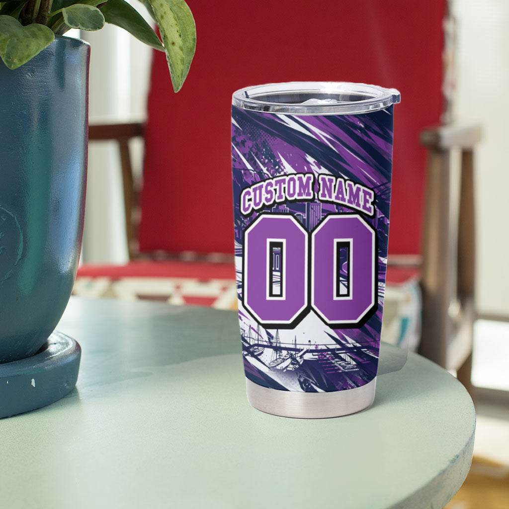 Personalised Hobart Hurricanes Cricket Fan Pride Tumbler Cup Dynamic Swirling Storm Cricket Graphic Art With Hobart Skyline