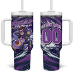 Personalised Hobart Hurricanes Cricket Fan Pride Tumbler With Handle Dynamic Swirling Storm Cricket Graphic Art With Hobart Skyline