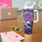 Personalised Hobart Hurricanes Cricket Fan Pride Tumbler With Handle Dynamic Swirling Storm Cricket Graphic Art With Hobart Skyline