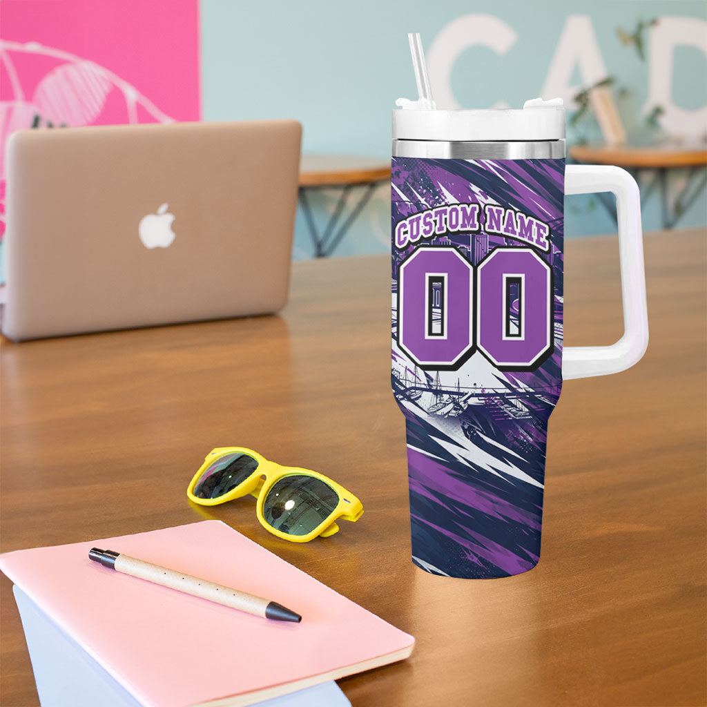 Personalised Hobart Hurricanes Cricket Fan Pride Tumbler With Handle Dynamic Swirling Storm Cricket Graphic Art With Hobart Skyline