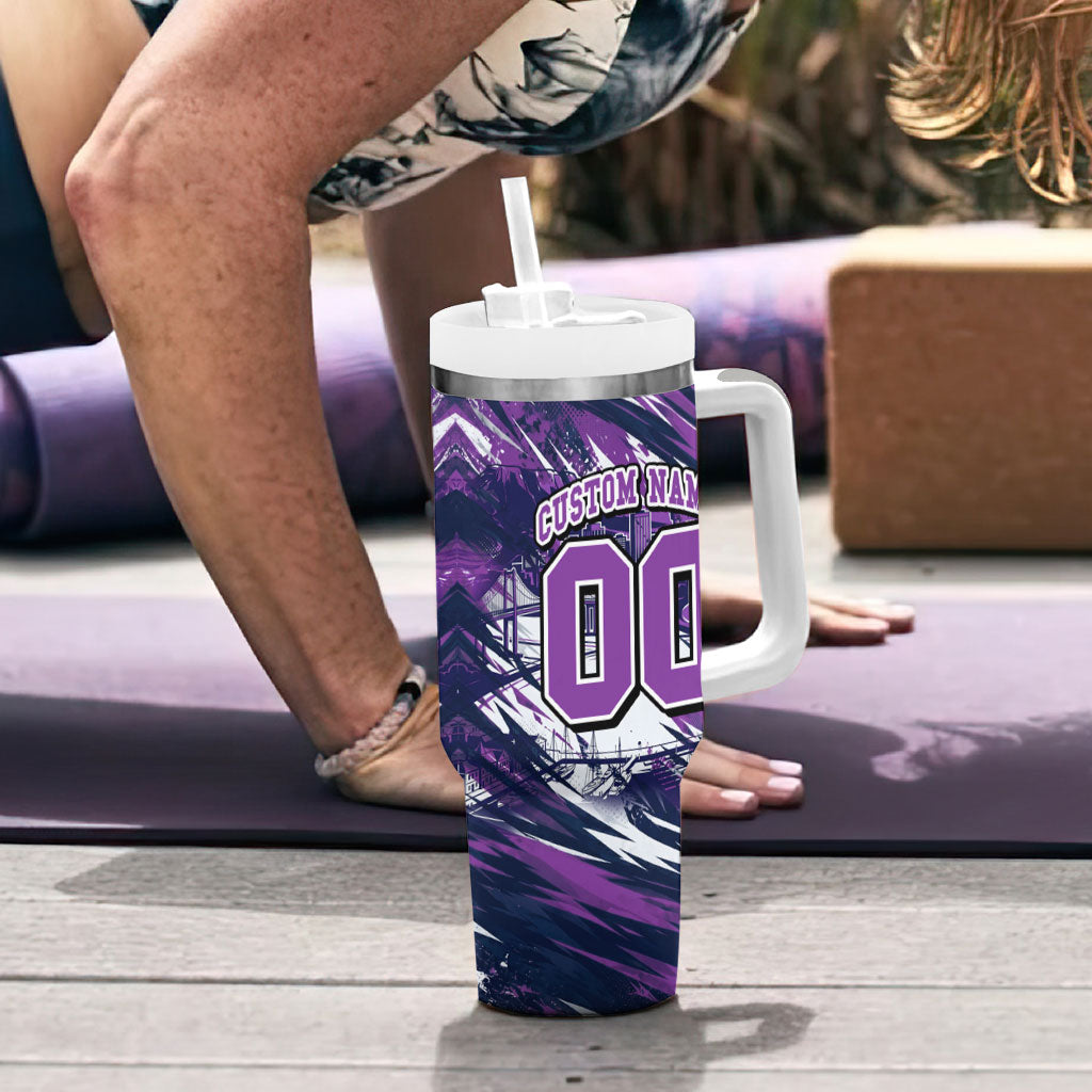 Personalised Hobart Hurricanes Cricket Fan Pride Tumbler With Handle Dynamic Swirling Storm Cricket Graphic Art With Hobart Skyline