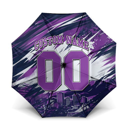 Personalised Hobart Hurricanes Cricket Fan Pride Umbrella Dynamic Swirling Storm Cricket Graphic Art With Hobart Skyline