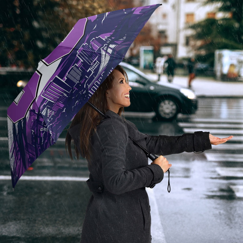 Personalised Hobart Hurricanes Cricket Fan Pride Umbrella Dynamic Swirling Storm Cricket Graphic Art With Hobart Skyline
