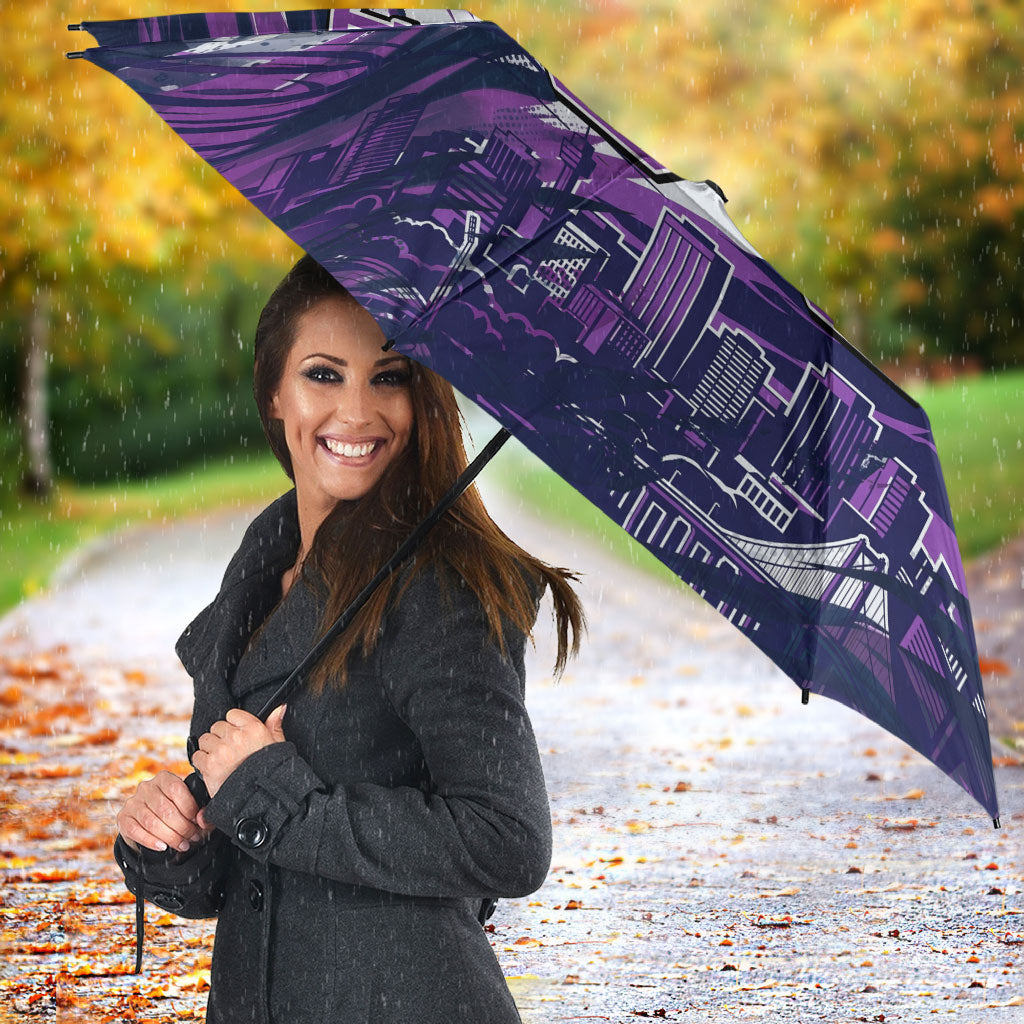 Personalised Hobart Hurricanes Cricket Fan Pride Umbrella Dynamic Swirling Storm Cricket Graphic Art With Hobart Skyline