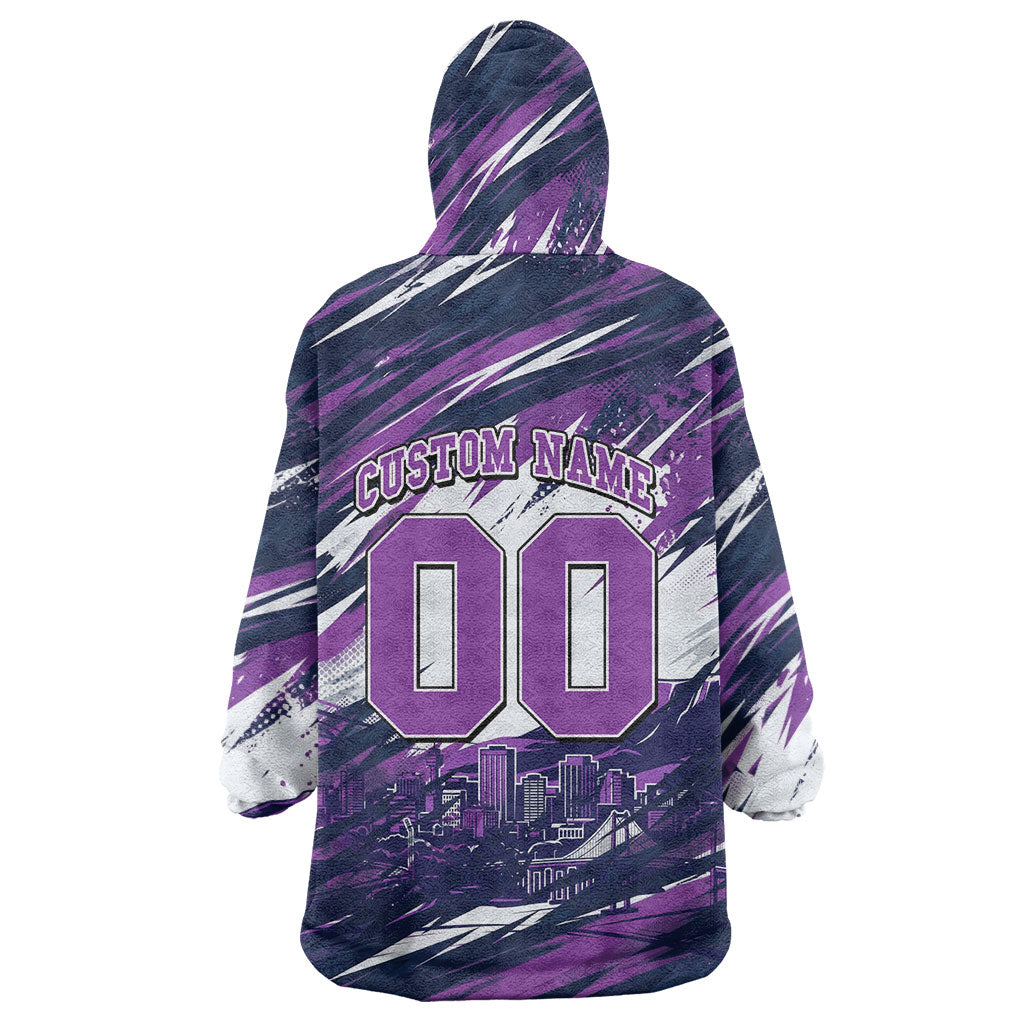 Personalised Hobart Hurricanes Cricket Fan Pride Wearable Blanket Hoodie Dynamic Swirling Storm Cricket Graphic Art With Hobart Skyline