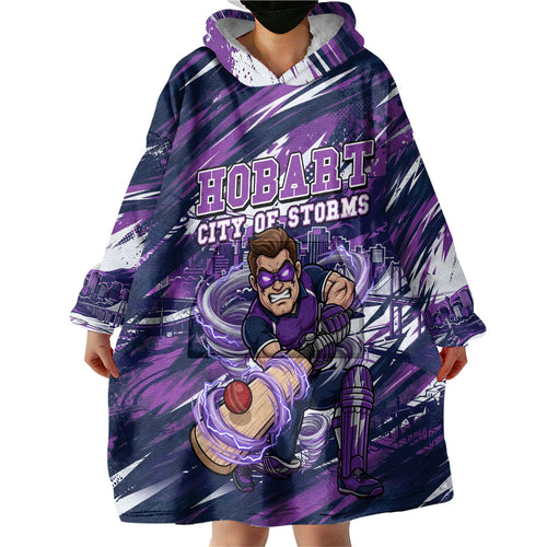Personalised Hobart Hurricanes Cricket Fan Pride Wearable Blanket Hoodie Dynamic Swirling Storm Cricket Graphic Art With Hobart Skyline