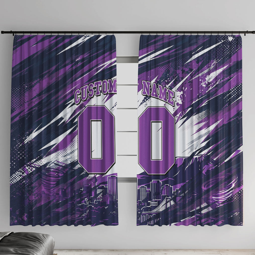 Personalised Hobart Hurricanes Cricket Fan Pride Window Curtain Dynamic Swirling Storm Cricket Graphic Art With Hobart Skyline