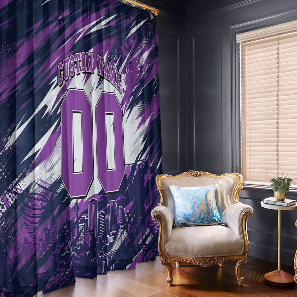 Personalised Hobart Hurricanes Cricket Fan Pride Window Curtain Dynamic Swirling Storm Cricket Graphic Art With Hobart Skyline