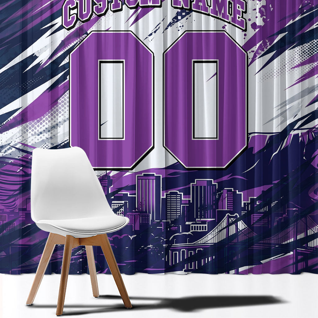 Personalised Hobart Hurricanes Cricket Fan Pride Window Curtain Dynamic Swirling Storm Cricket Graphic Art With Hobart Skyline
