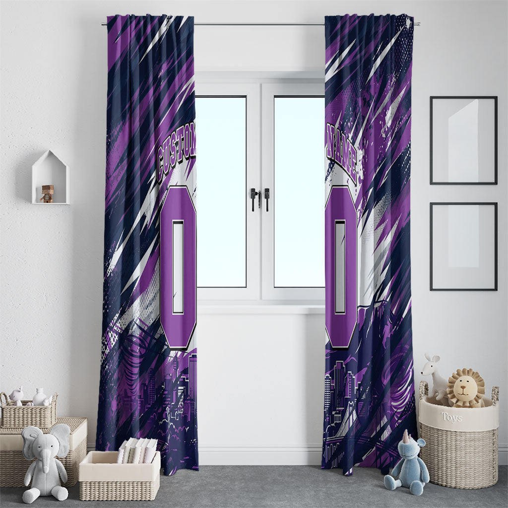 Personalised Hobart Hurricanes Cricket Fan Pride Window Curtain Dynamic Swirling Storm Cricket Graphic Art With Hobart Skyline