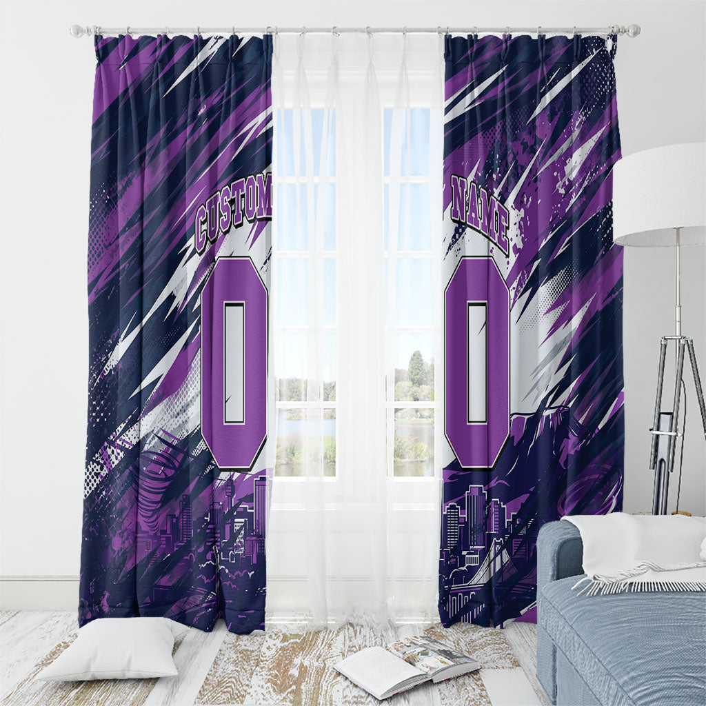 Personalised Hobart Hurricanes Cricket Fan Pride Window Curtain Dynamic Swirling Storm Cricket Graphic Art With Hobart Skyline