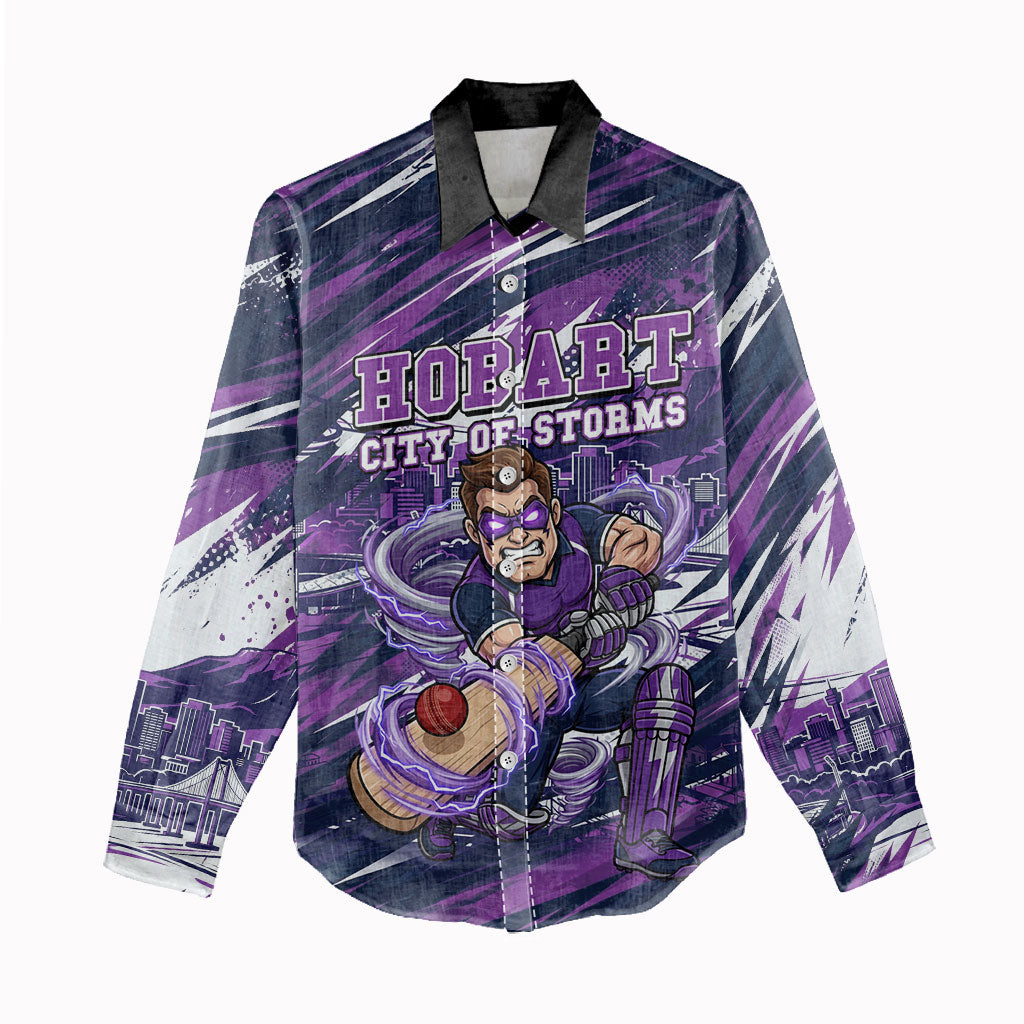 Personalised Hobart Hurricanes Cricket Fan Pride Women Casual Shirt Dynamic Swirling Storm Cricket Graphic Art With Hobart Skyline