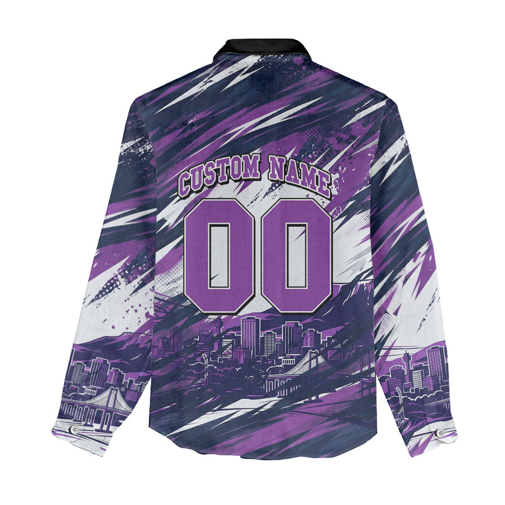 Personalised Hobart Hurricanes Cricket Fan Pride Women Casual Shirt Dynamic Swirling Storm Cricket Graphic Art With Hobart Skyline