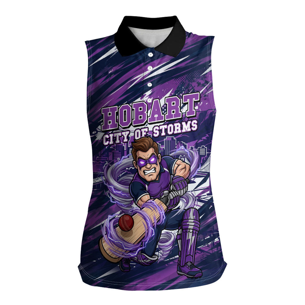 Personalised Hobart Hurricanes Cricket Fan Pride Women Sleeveless Polo Shirt Dynamic Swirling Storm Cricket Graphic Art With Hobart Skyline