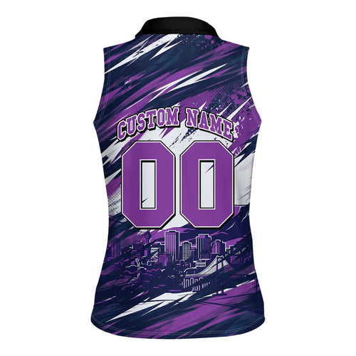 Personalised Hobart Hurricanes Cricket Fan Pride Women Sleeveless Polo Shirt Dynamic Swirling Storm Cricket Graphic Art With Hobart Skyline