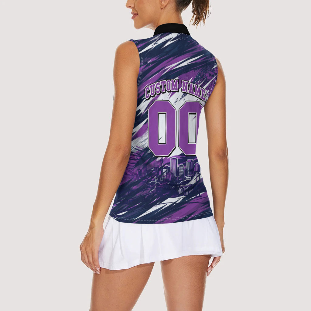 Personalised Hobart Hurricanes Cricket Fan Pride Women Sleeveless Polo Shirt Dynamic Swirling Storm Cricket Graphic Art With Hobart Skyline