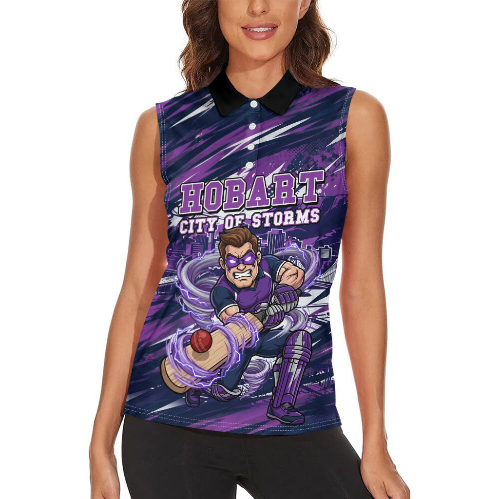 Personalised Hobart Hurricanes Cricket Fan Pride Women Sleeveless Polo Shirt Dynamic Swirling Storm Cricket Graphic Art With Hobart Skyline