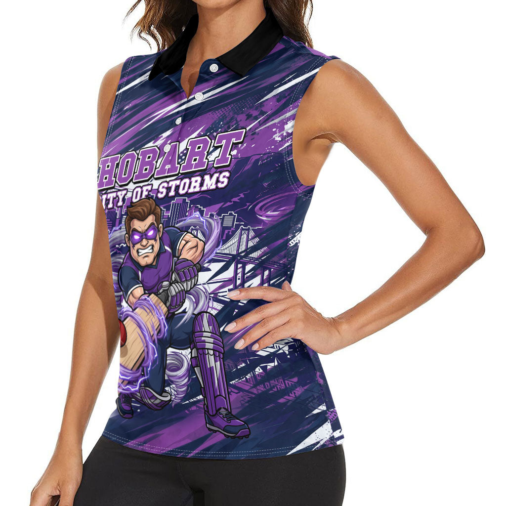 Personalised Hobart Hurricanes Cricket Fan Pride Women Sleeveless Polo Shirt Dynamic Swirling Storm Cricket Graphic Art With Hobart Skyline