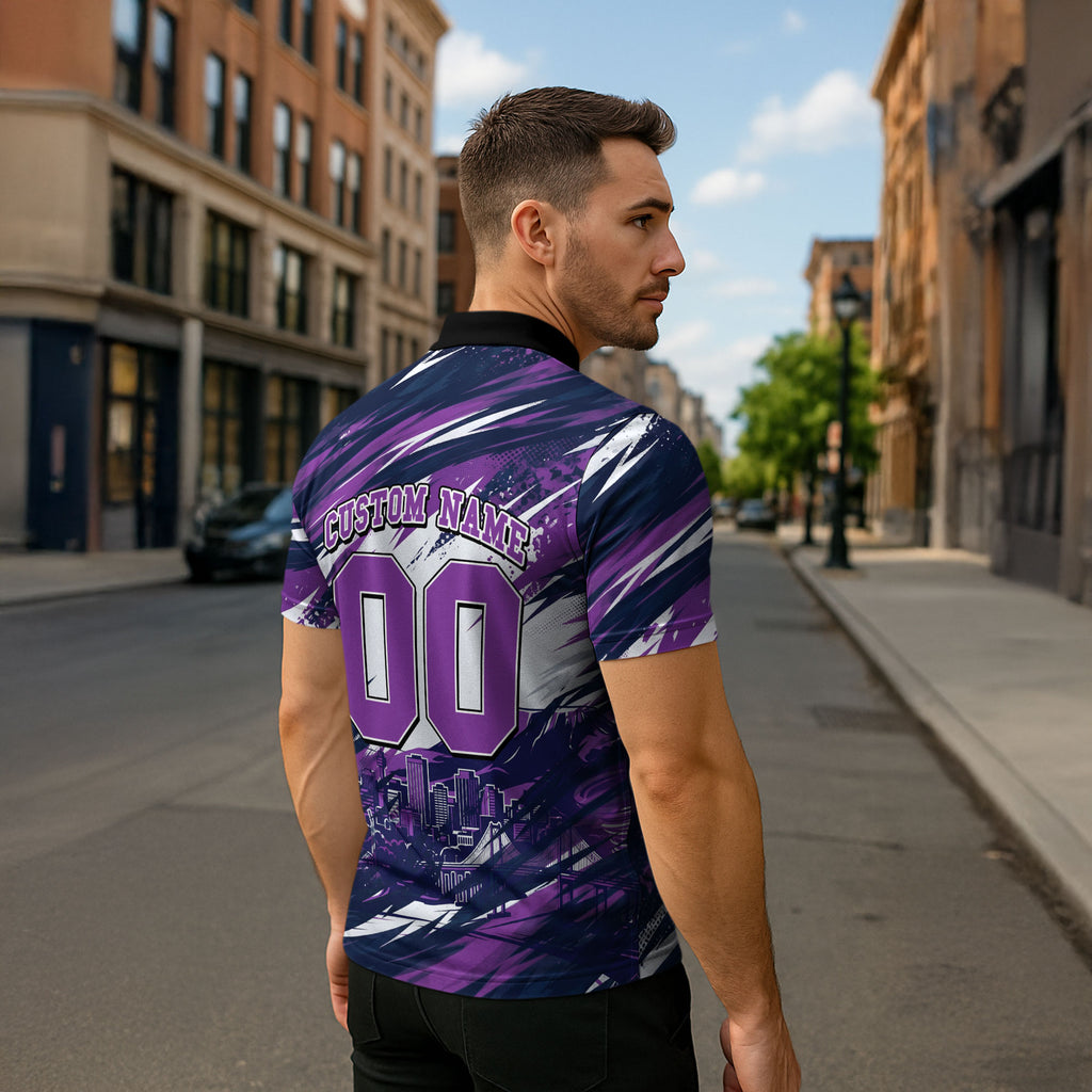 Personalised Hobart Hurricanes Cricket Fan Pride Zipper Polo Shirt Dynamic Swirling Storm Cricket Graphic Art With Hobart Skyline