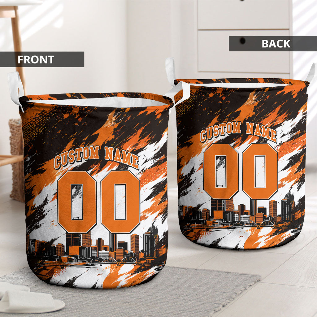 Personalised Perth Scorchers Cricket Fan Pride Laundry Basket Dynamic Flaming Dragon Art With Perth City Skyline